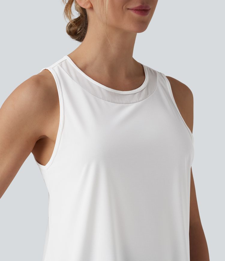 Contrast Mesh Curved Hem Running Tank Top