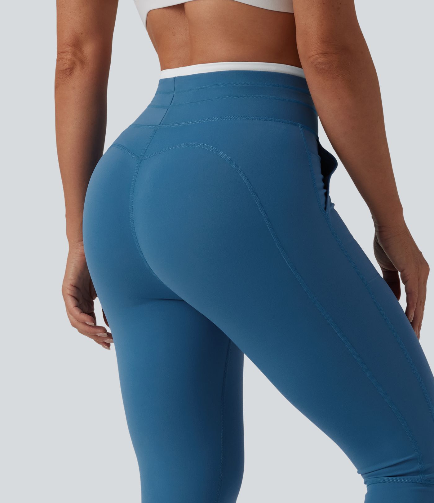 Halara UltraSculpt™ Color Block High Waisted Drawstring Tummy Control Pedal Pusher Yoga Leggings with Pockets