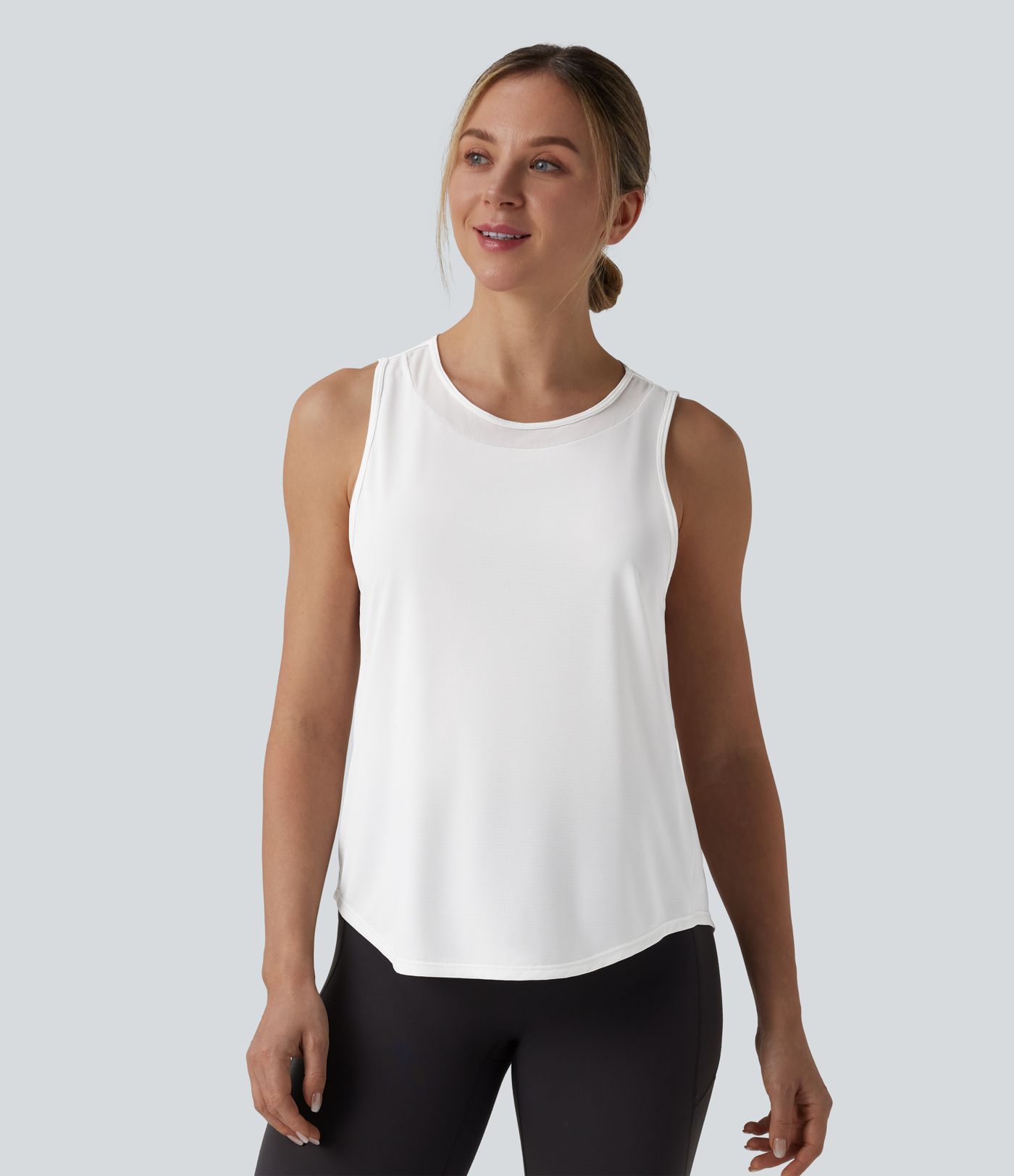Contrast Mesh Curved Hem Running Tank Top