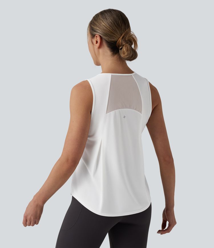 Contrast Mesh Curved Hem Running Tank Top