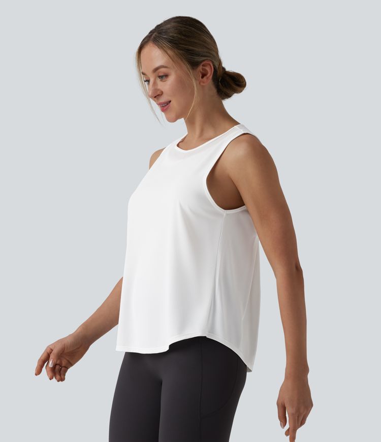 Contrast Mesh Curved Hem Running Tank Top