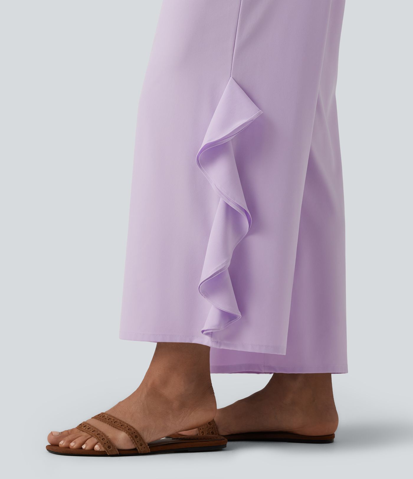 Breezeful™ High Waisted Ruffle Wide Leg Quick Dry Pants with Pockets