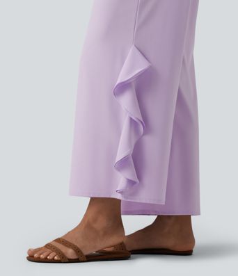 Breezeful™ High Waisted Ruffle Wide Leg Quick Dry Pants with Pockets