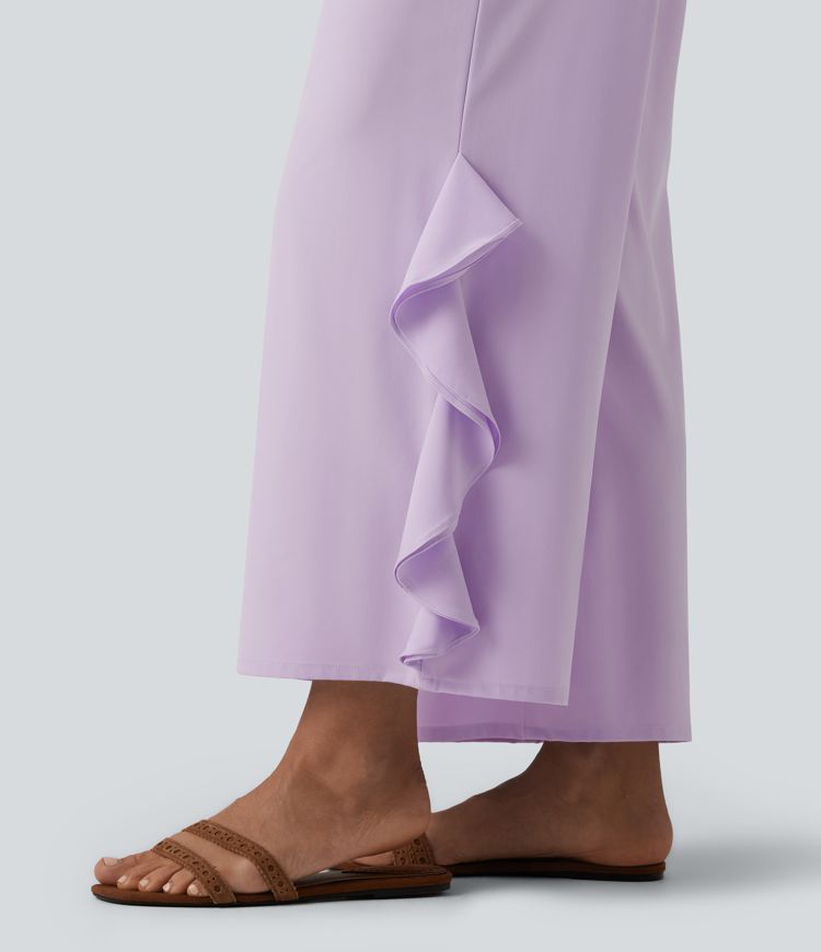Breezeful™ High Waisted Ruffle Wide Leg Quick Dry Pants with Pockets
