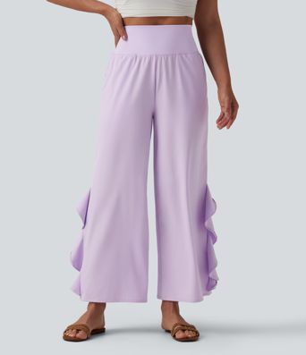 Breezeful™ High Waisted Ruffle Wide Leg Quick Dry Pants with Pockets
