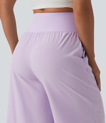 Breezeful™ High Waisted Ruffle Wide Leg Quick Dry Pants with Pockets