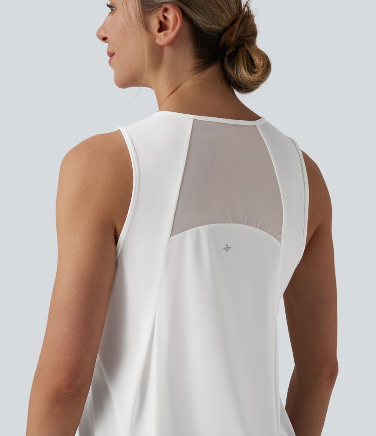 Contrast Mesh Curved Hem Running Tank Top