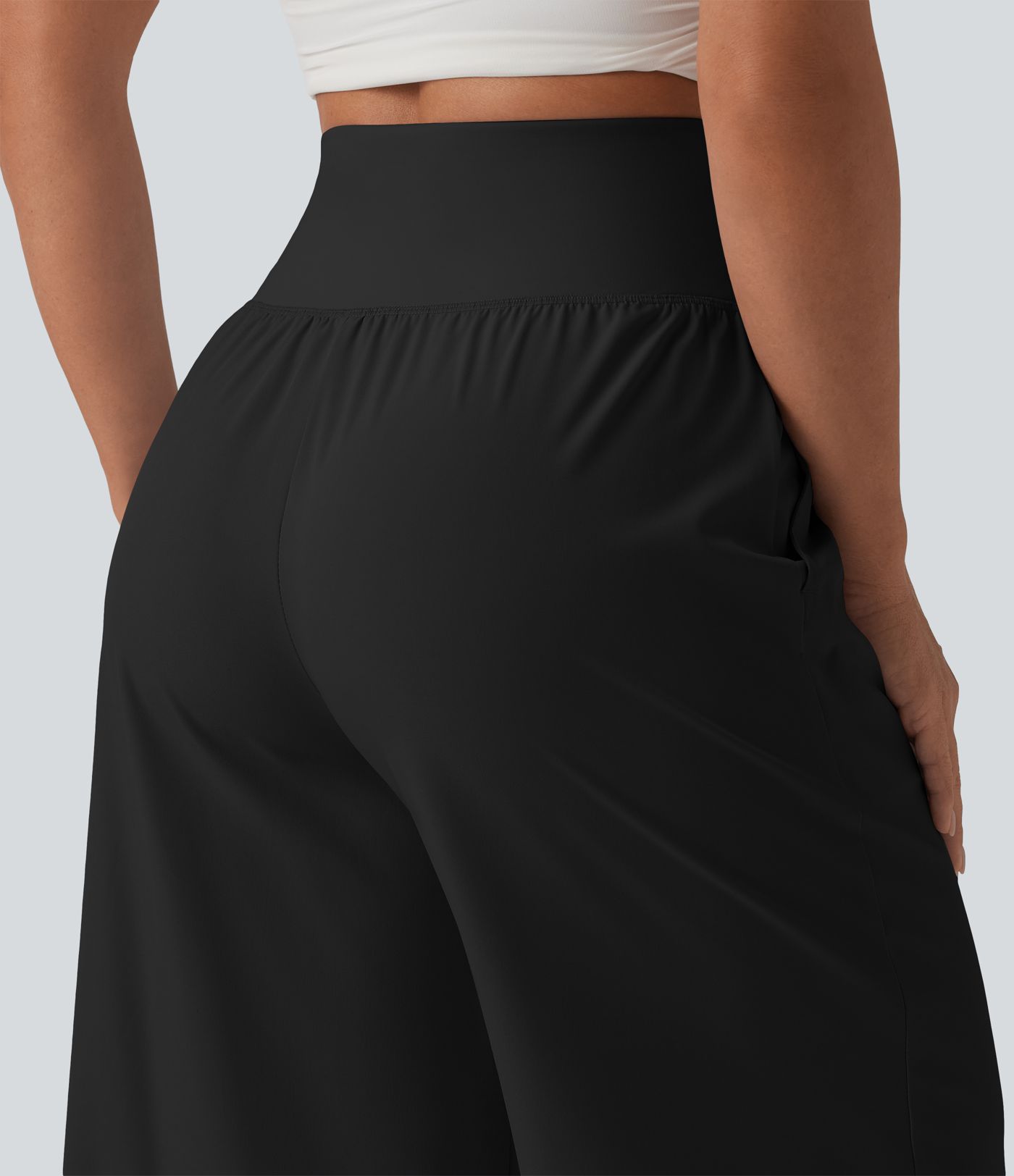 Breezeful™ High Waisted Ruffle Wide Leg Quick Dry Pants with Pockets