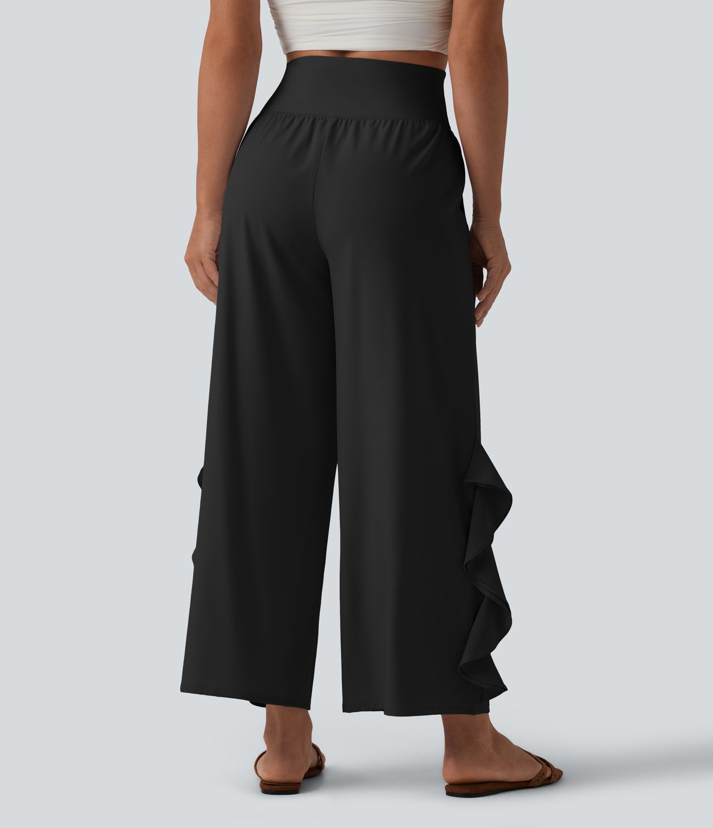 Breezeful™ High Waisted Ruffle Wide Leg Quick Dry Pants with Pockets