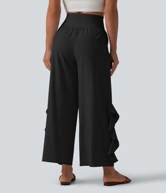 Breezeful™ High Waisted Ruffle Wide Leg Quick Dry Pants with Pockets
