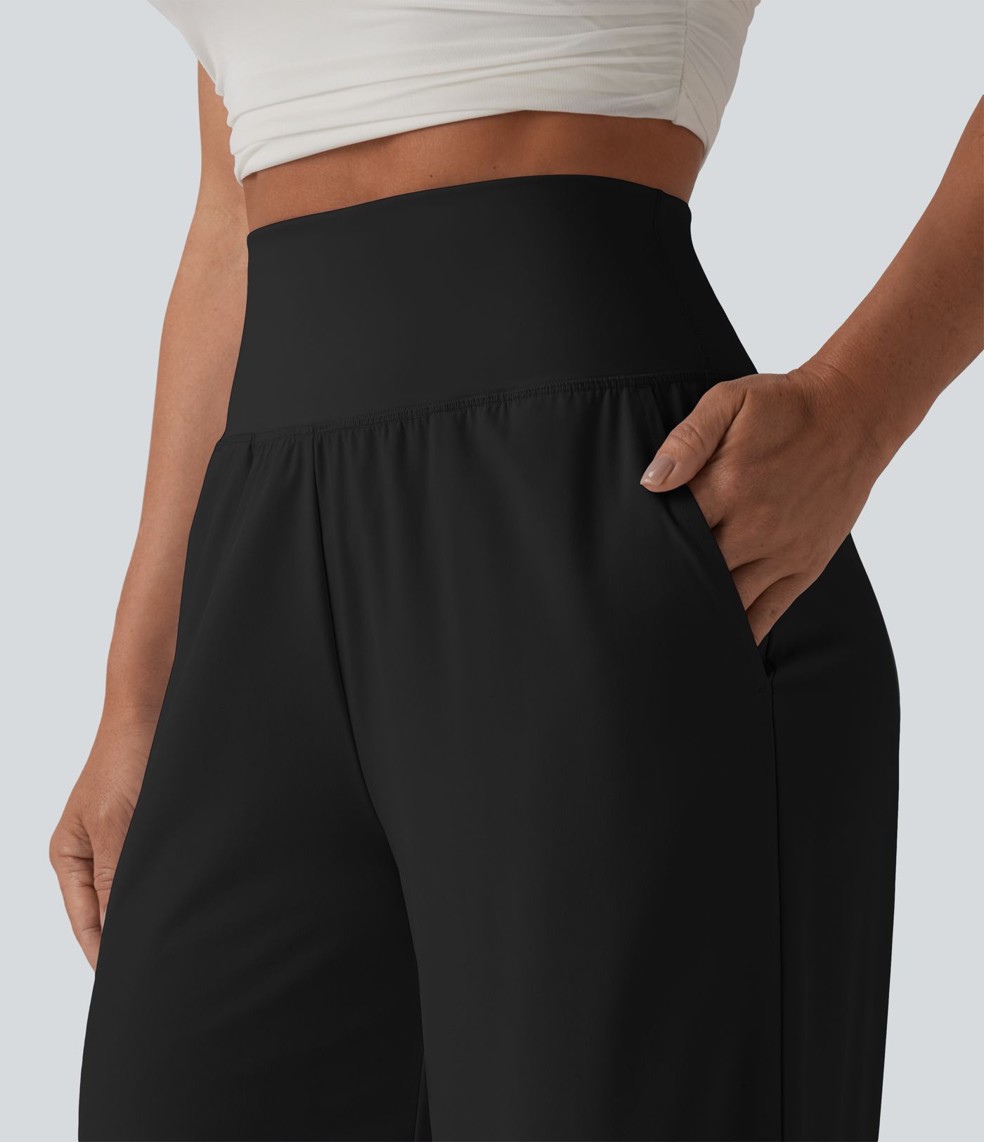 Breezeful™ High Waisted Ruffle Wide Leg Quick Dry Pants with Pockets