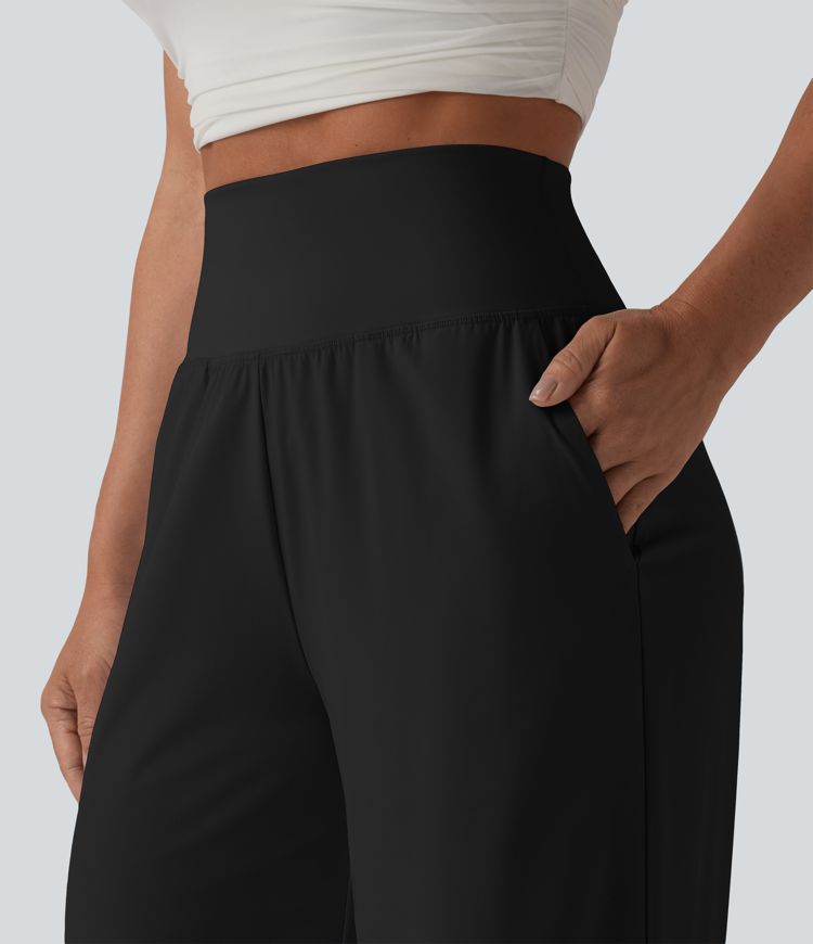 Breezeful™ High Waisted Ruffle Wide Leg Quick Dry Pants with Pockets