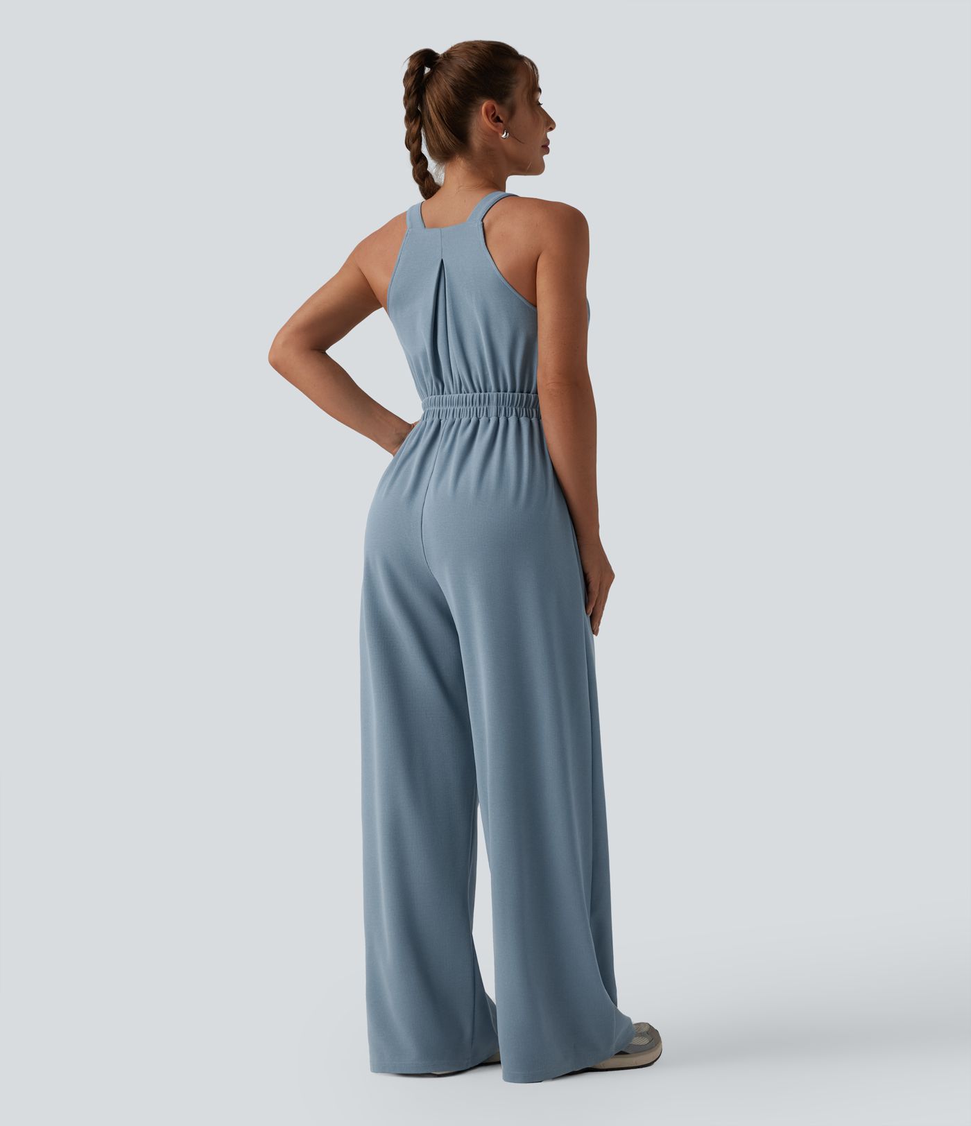 Wide Leg Waffle Casual Overalls with Pockets