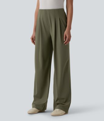 High Waisted Straight Leg Work Trousers with Pockets