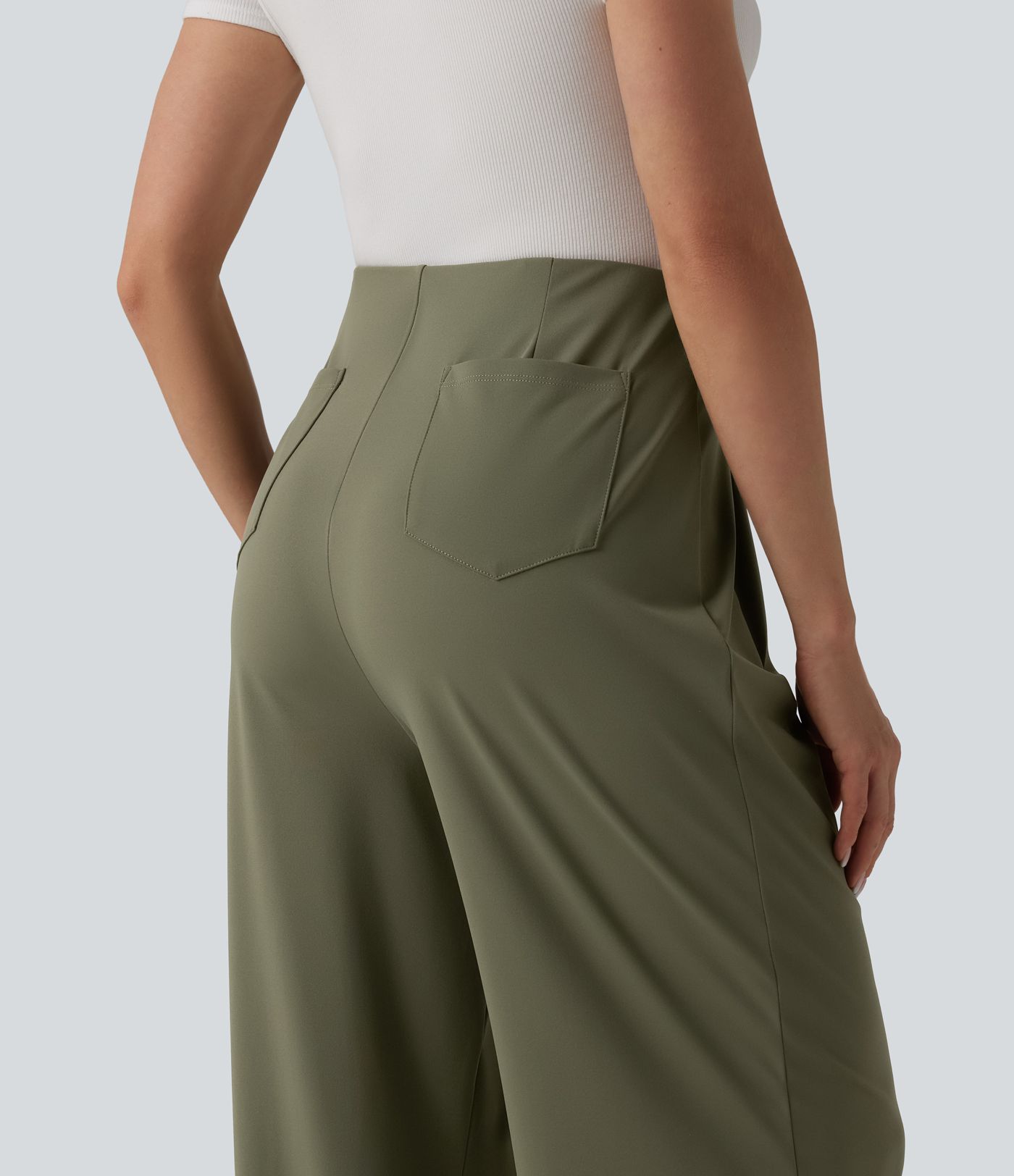 High Waisted Straight Leg Work Trousers with Pockets