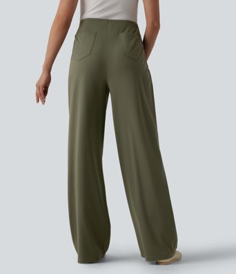 High Waisted Straight Leg Work Trousers with Pockets