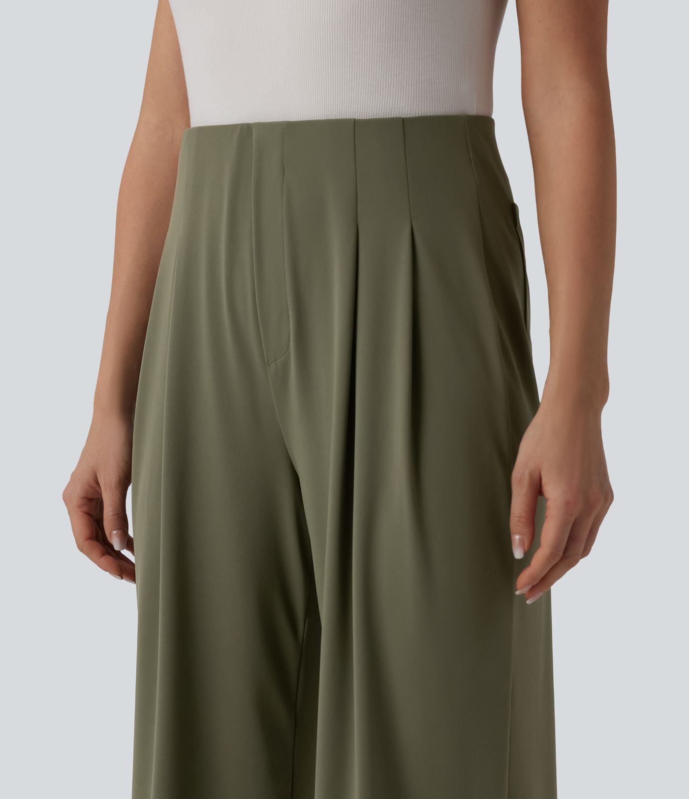 High Waisted Straight Leg Work Trousers with Pockets