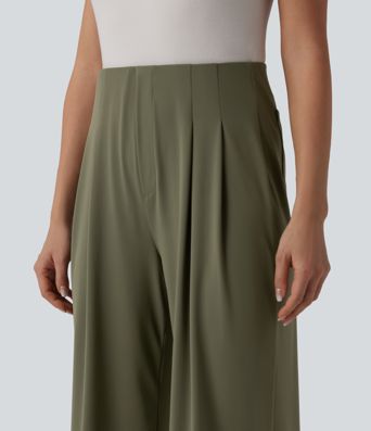 High Waisted Straight Leg Work Trousers with Pockets