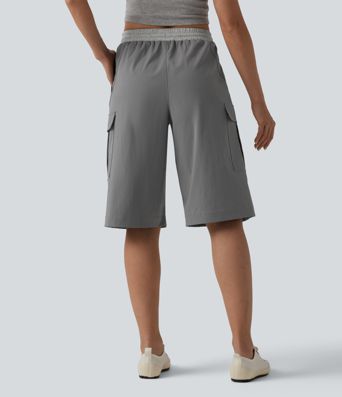 Mid Rise Drawstring Color Block Casual Pedal Pusher Pants with Pockets