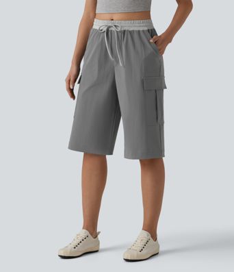 Mid Rise Drawstring Color Block Casual Pedal Pusher Pants with Pockets