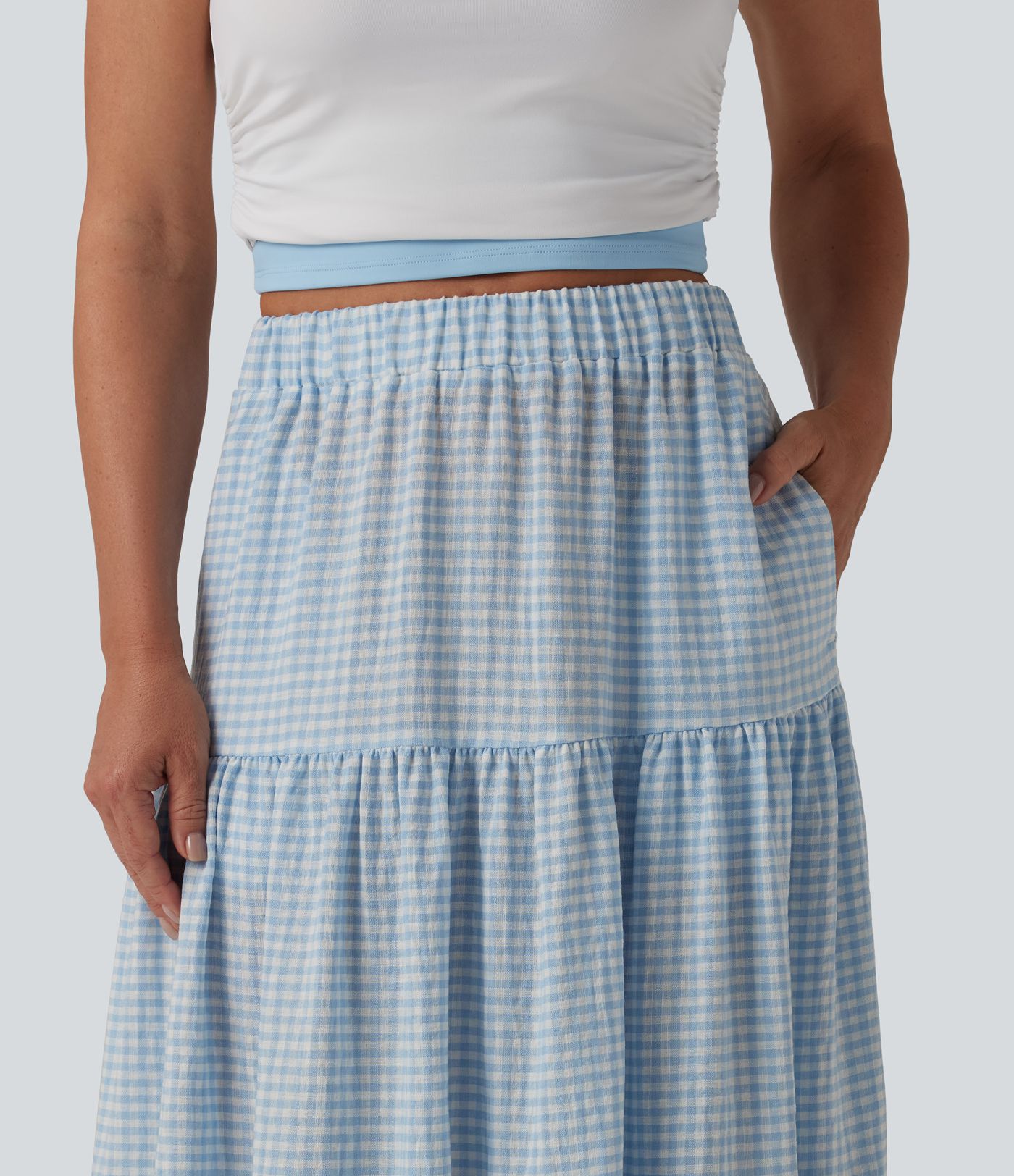 High Waisted Plaid Maxi Casual Linen-Feel Skirt