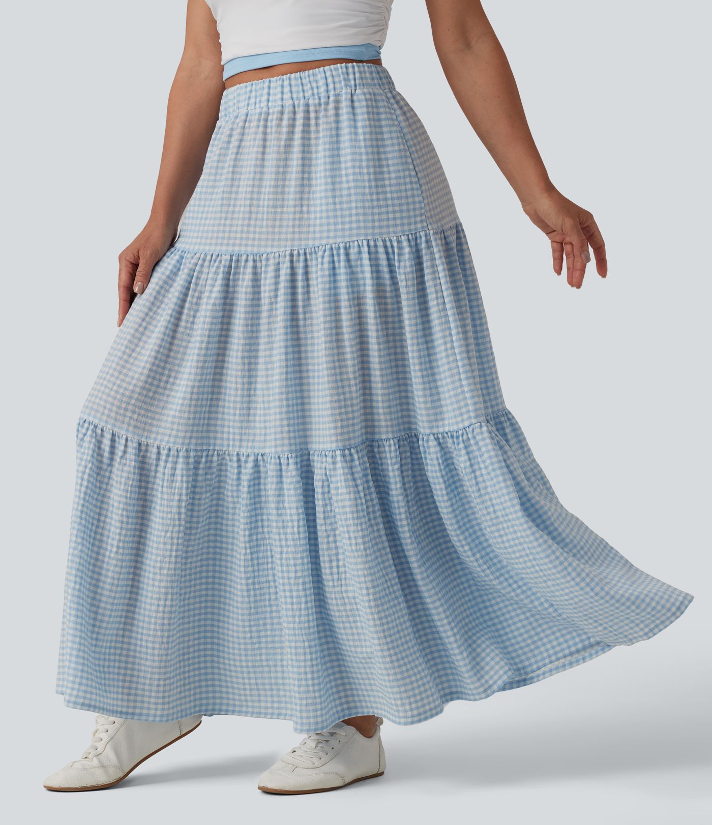 High Waisted Plaid Maxi Casual Linen-Feel Skirt