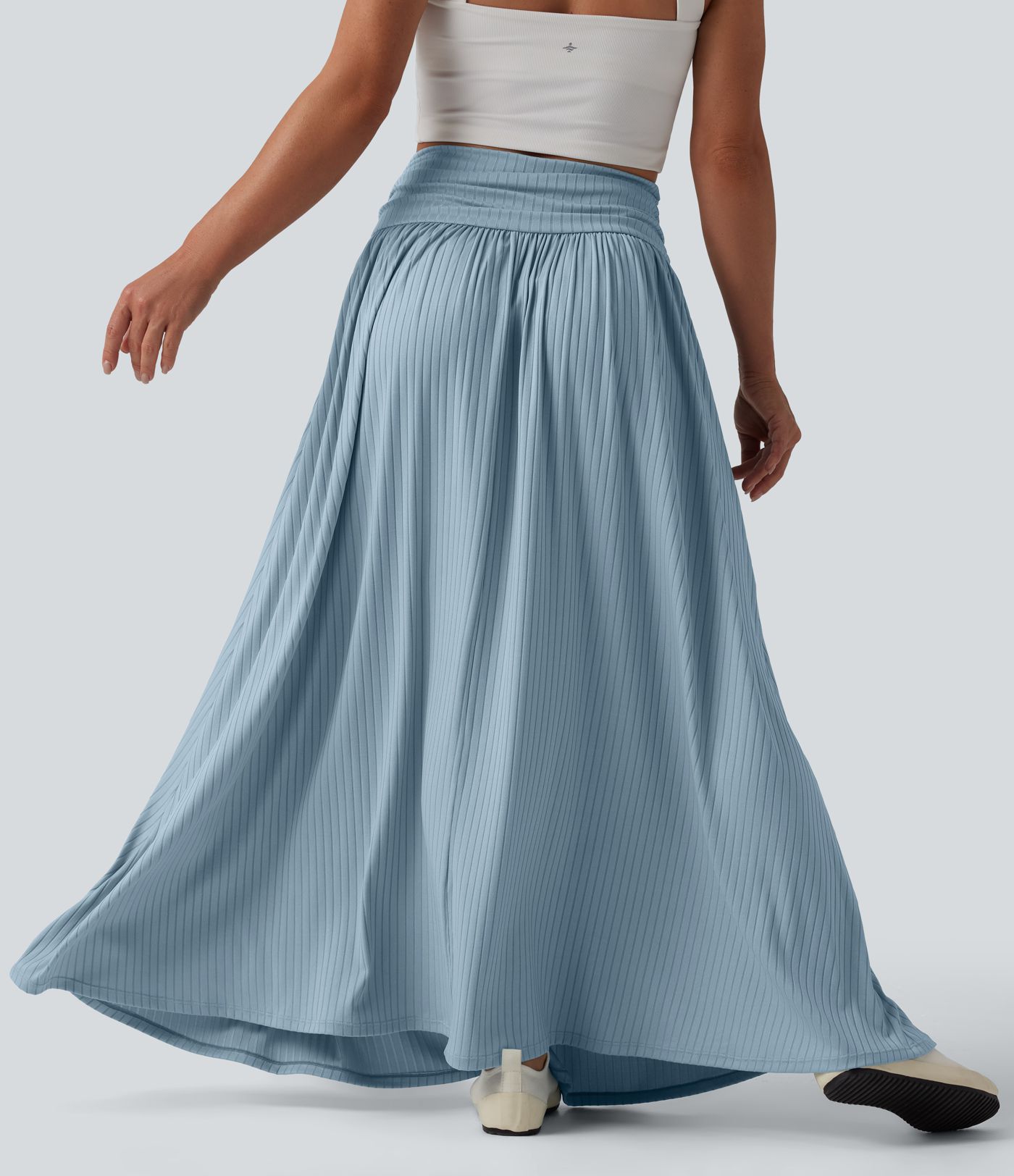 Ribbed Knit High Waisted Flowy Maxi Casual Skirt