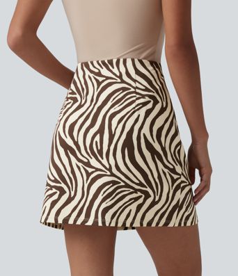 Casual 2-in-1 flared high-waisted zebra print mini skirt