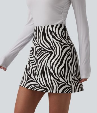 High Waisted A-Line Zebra Print 2-in-1 Casual Mini Skirt