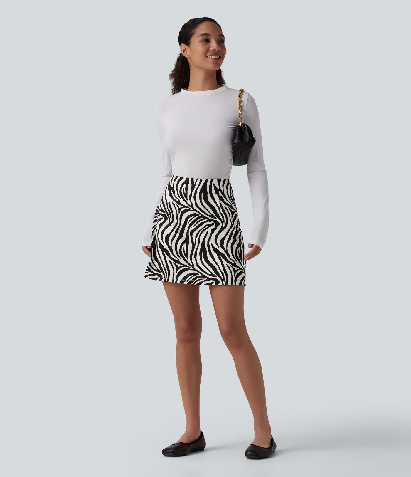 High Waisted A-Line Zebra Print 2-in-1 Casual Mini Skirt