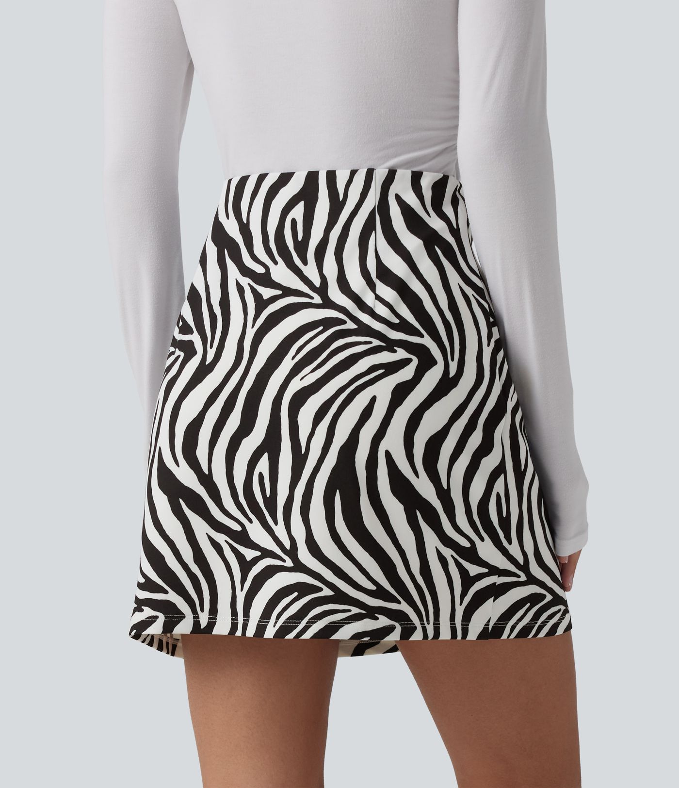 High Waisted A-Line Zebra Print 2-in-1 Casual Mini Skirt