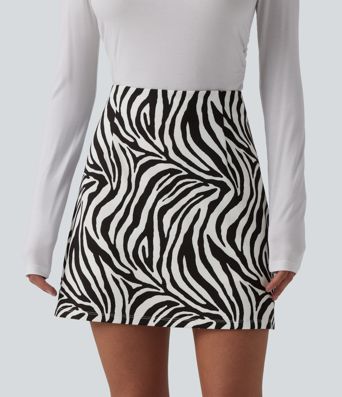 High Waisted A-Line Zebra Print 2-in-1 Casual Mini Skirt
