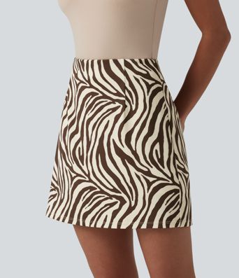 Casual 2-in-1 flared high-waisted zebra print mini skirt