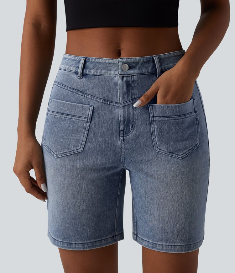 Halara Flex™ Mid Rise Denim Casual Shorts 7'' with Pockets