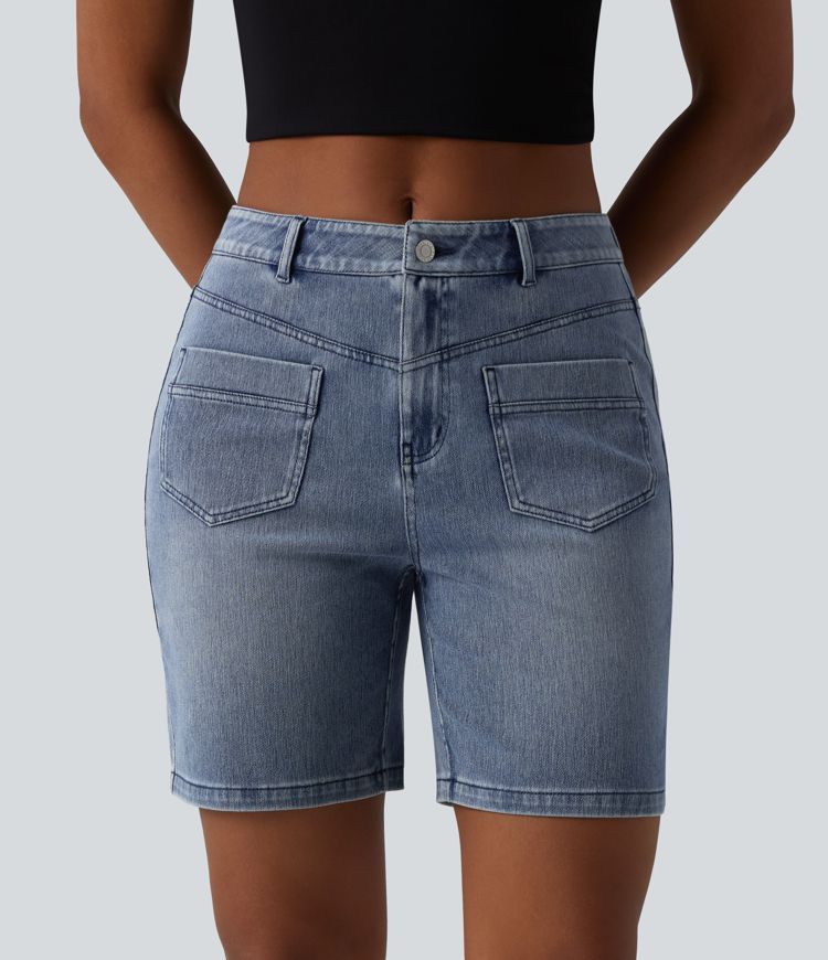 Halara Flex™ Mid Rise Denim Casual Shorts 7'' with Pockets
