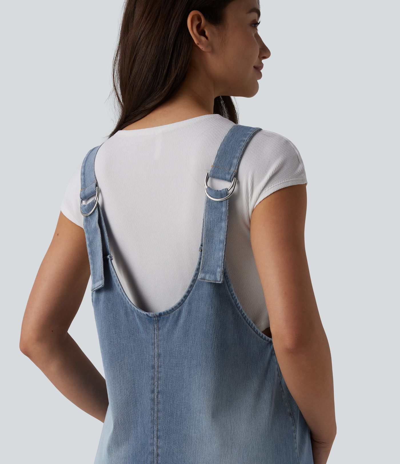 Halara Flex™ V Neck Washed Denim Mini Casual Dress with Pockets