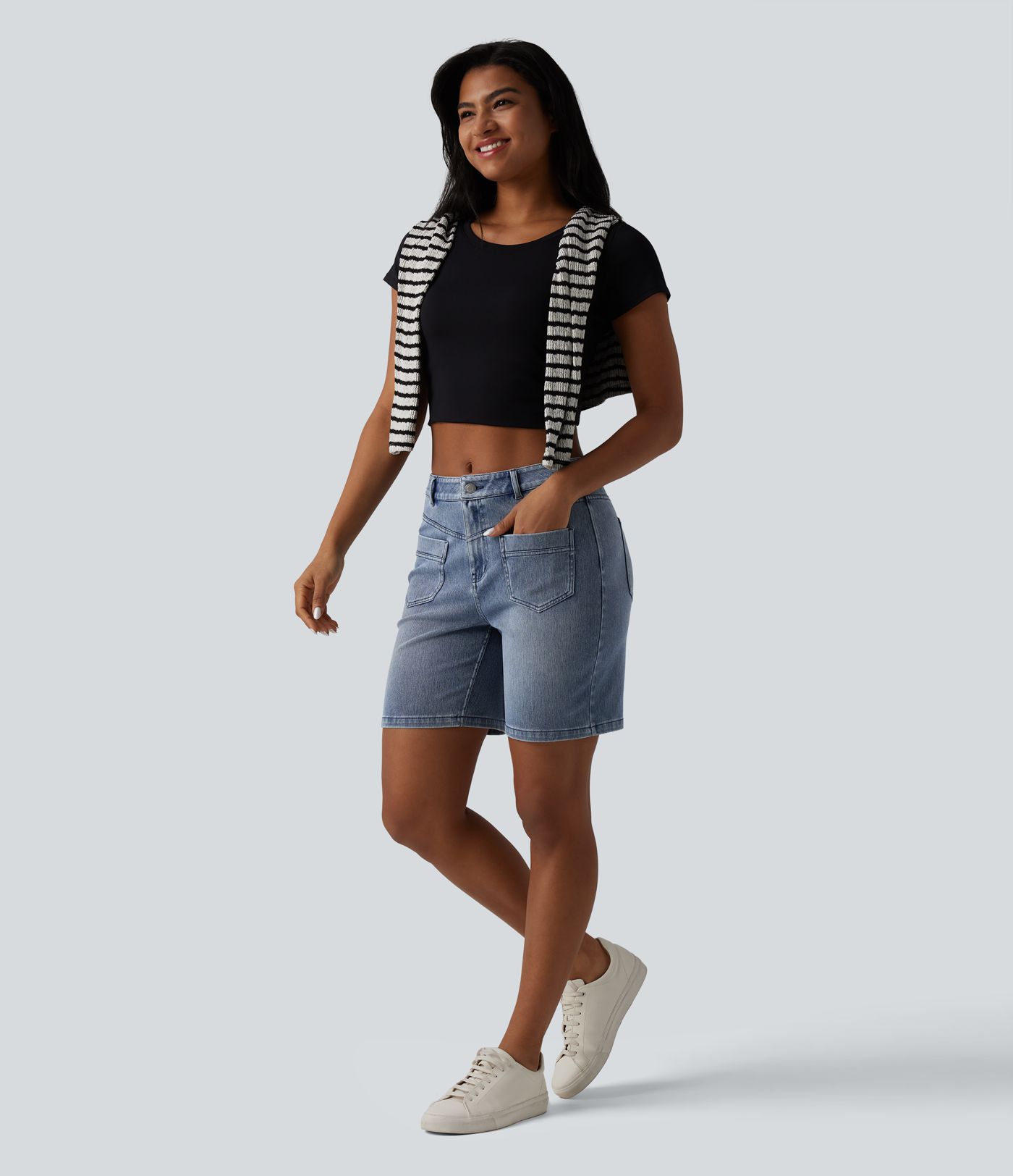 Halara Flex™ Mid Rise Denim Casual Shorts 7'' with Pockets