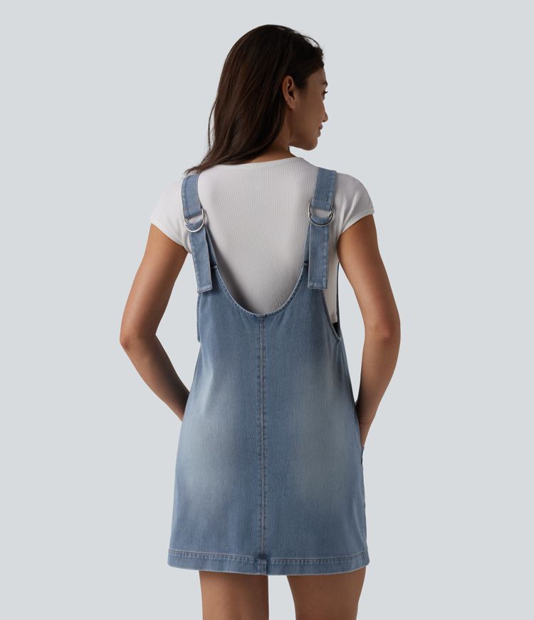 Halara Flex™ V Neck Washed Denim Mini Casual Dress with Pockets