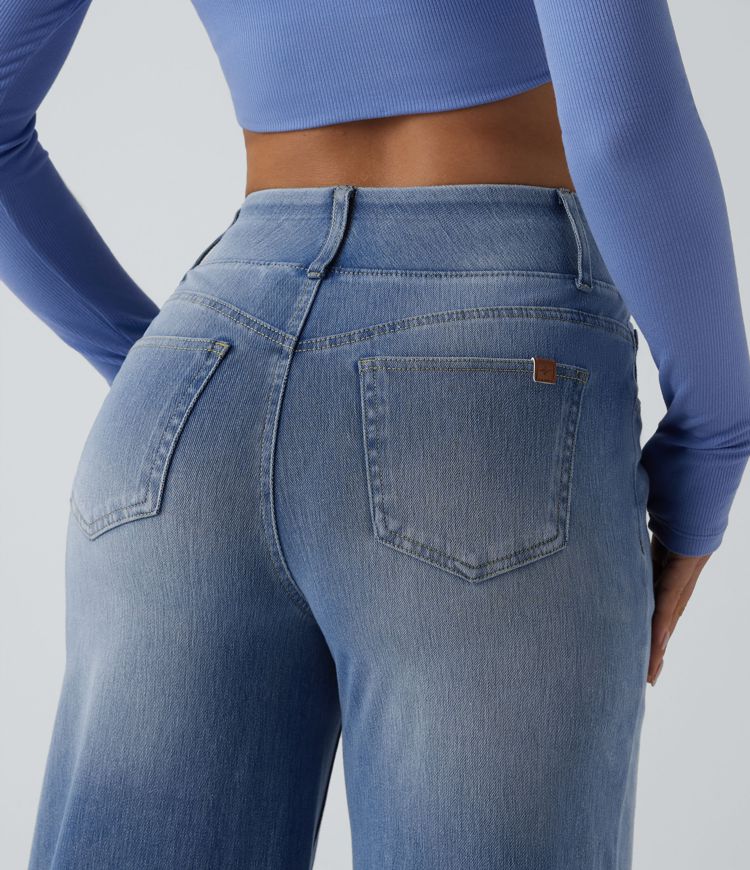 Halara Flex™ High Waisted Wide Leg Denim Casual Leggings with Pockets