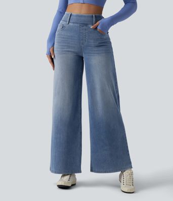 Halara Flex™ High Waisted Wide Leg Denim Casual Leggings with Pockets