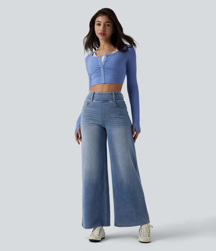 Halara Flex™ High Waisted Wide Leg Denim Casual Leggings with Pockets