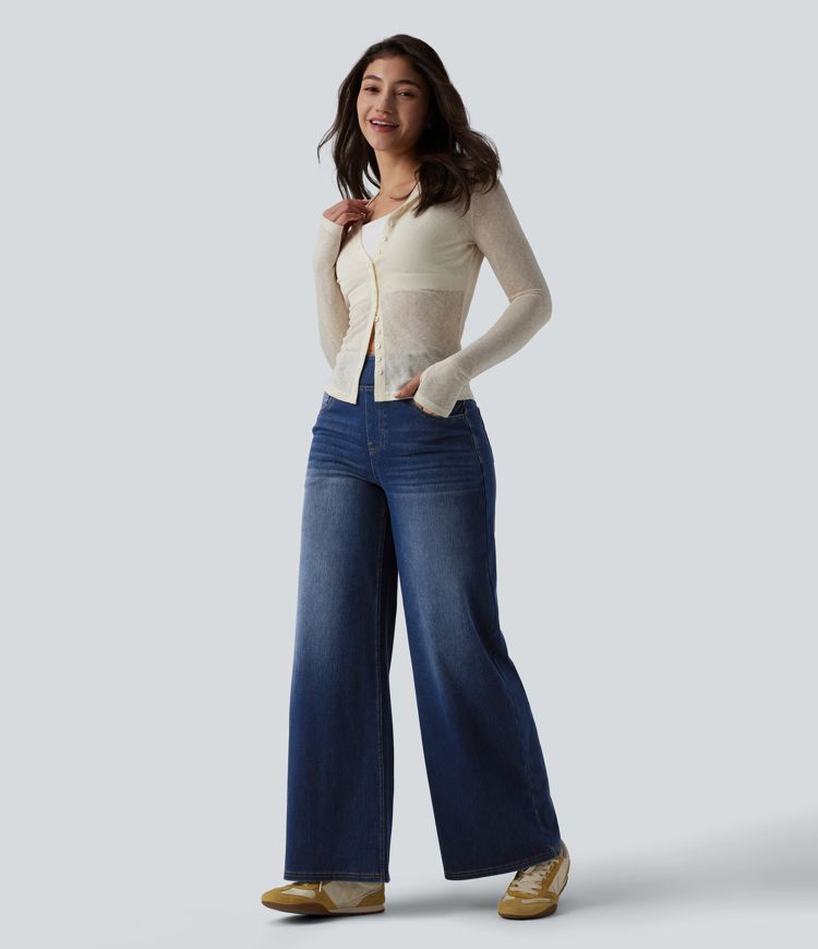 Halara Flex™ High Waisted Wide Leg Denim Casual Leggings with Pockets