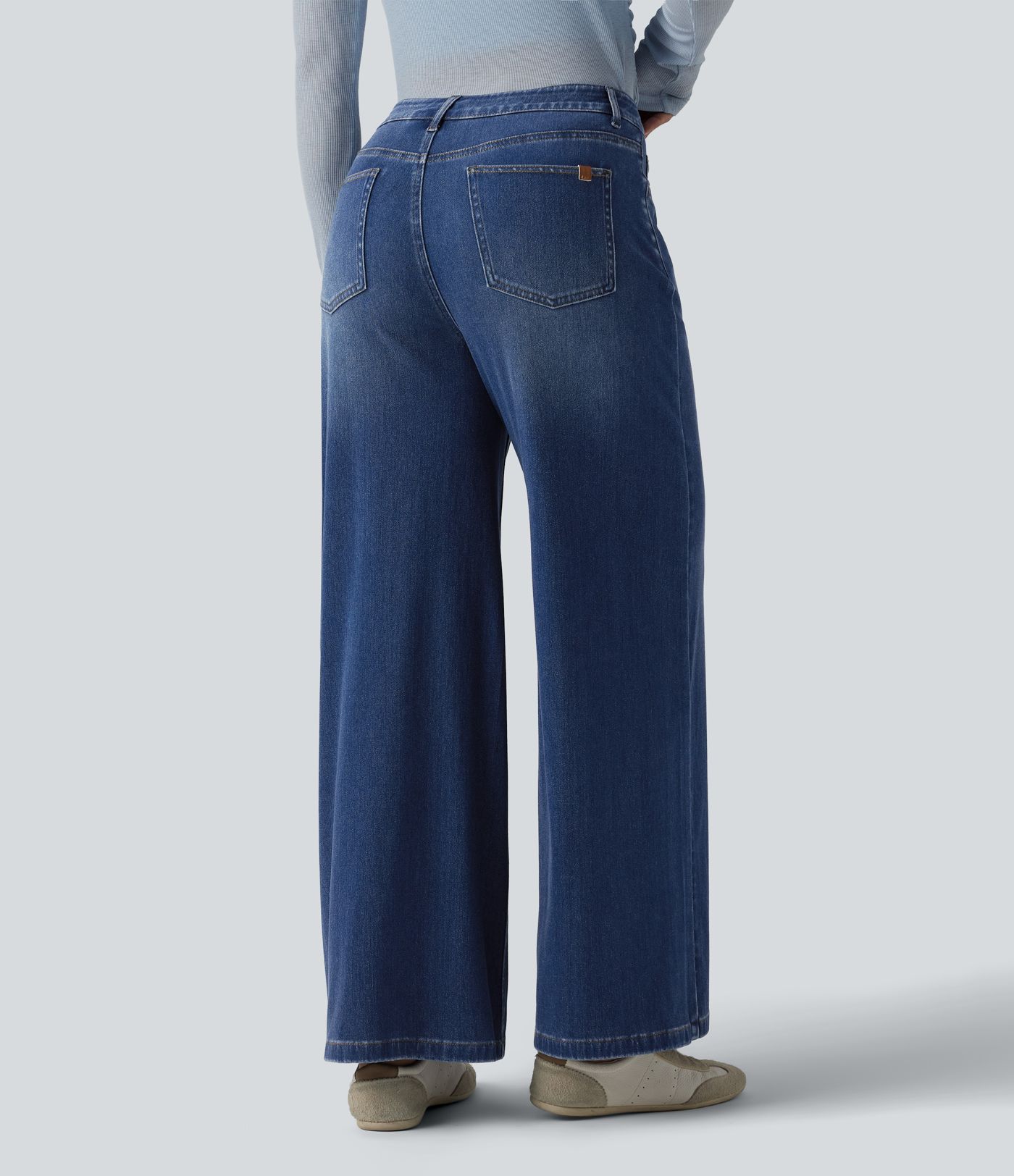 Halara Flex™ Mid Rise Draped Washed Casual Straight Leg Jeans with Pockets