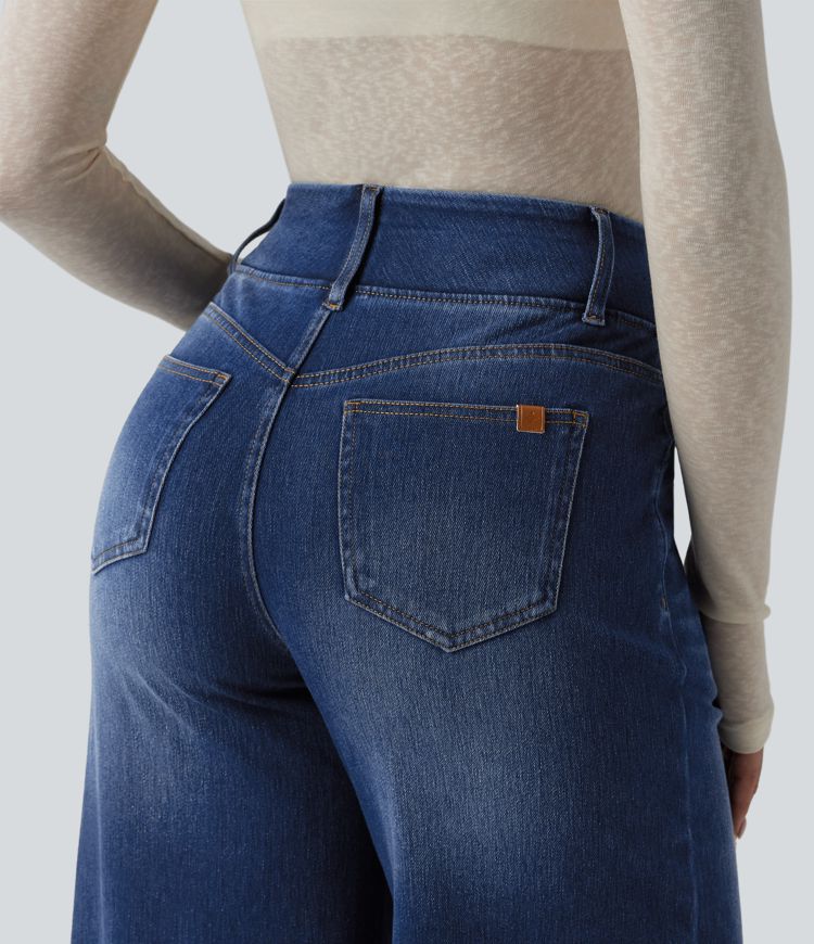 Halara Flex™ High Waisted Wide Leg Denim Casual Leggings with Pockets