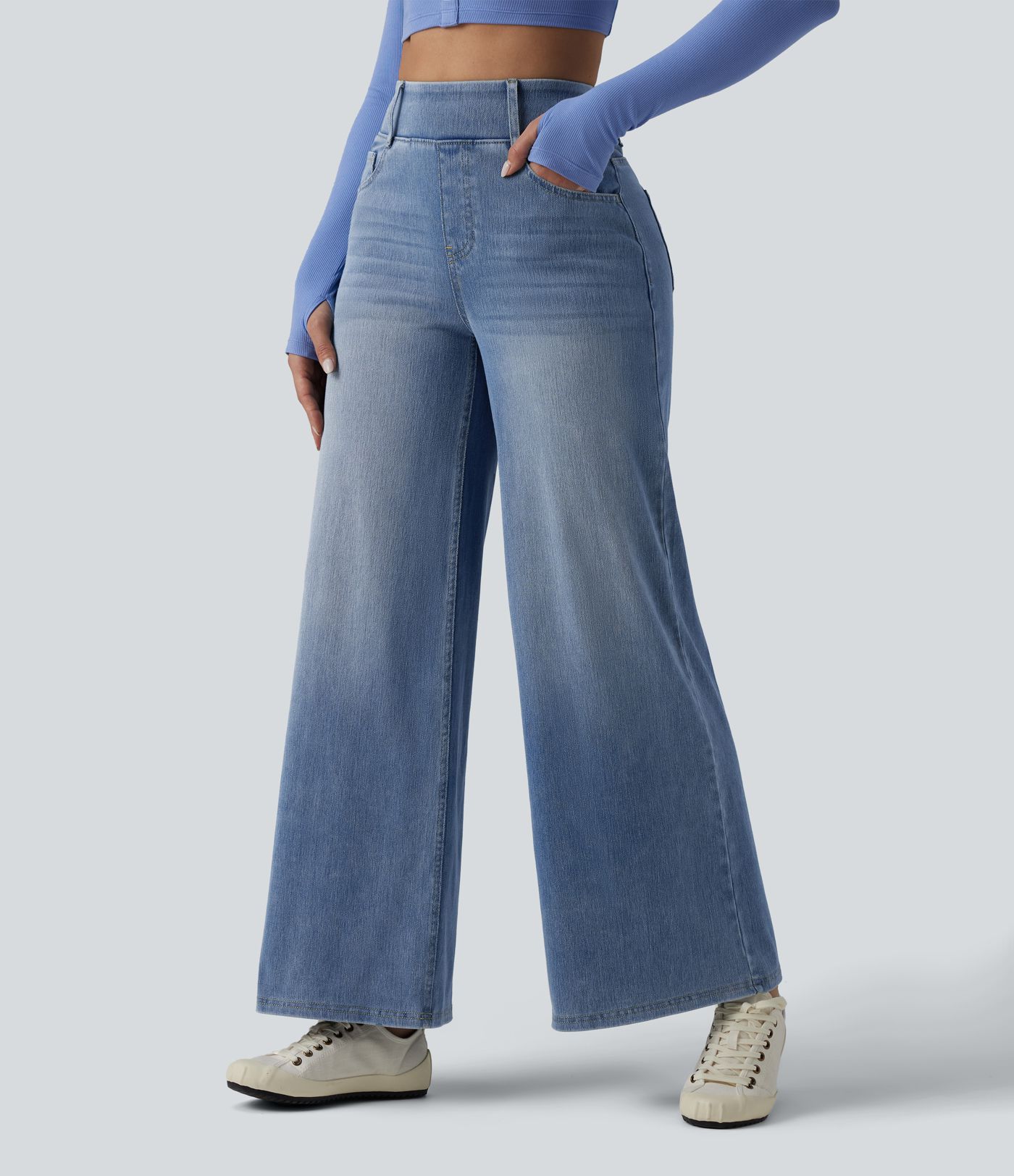Halara Flex™ High Waisted Wide Leg Denim Casual Leggings with Pockets