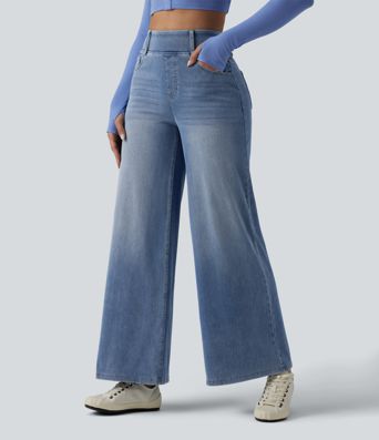 Halara Flex™ High Waisted Wide Leg Denim Casual Leggings with Pockets