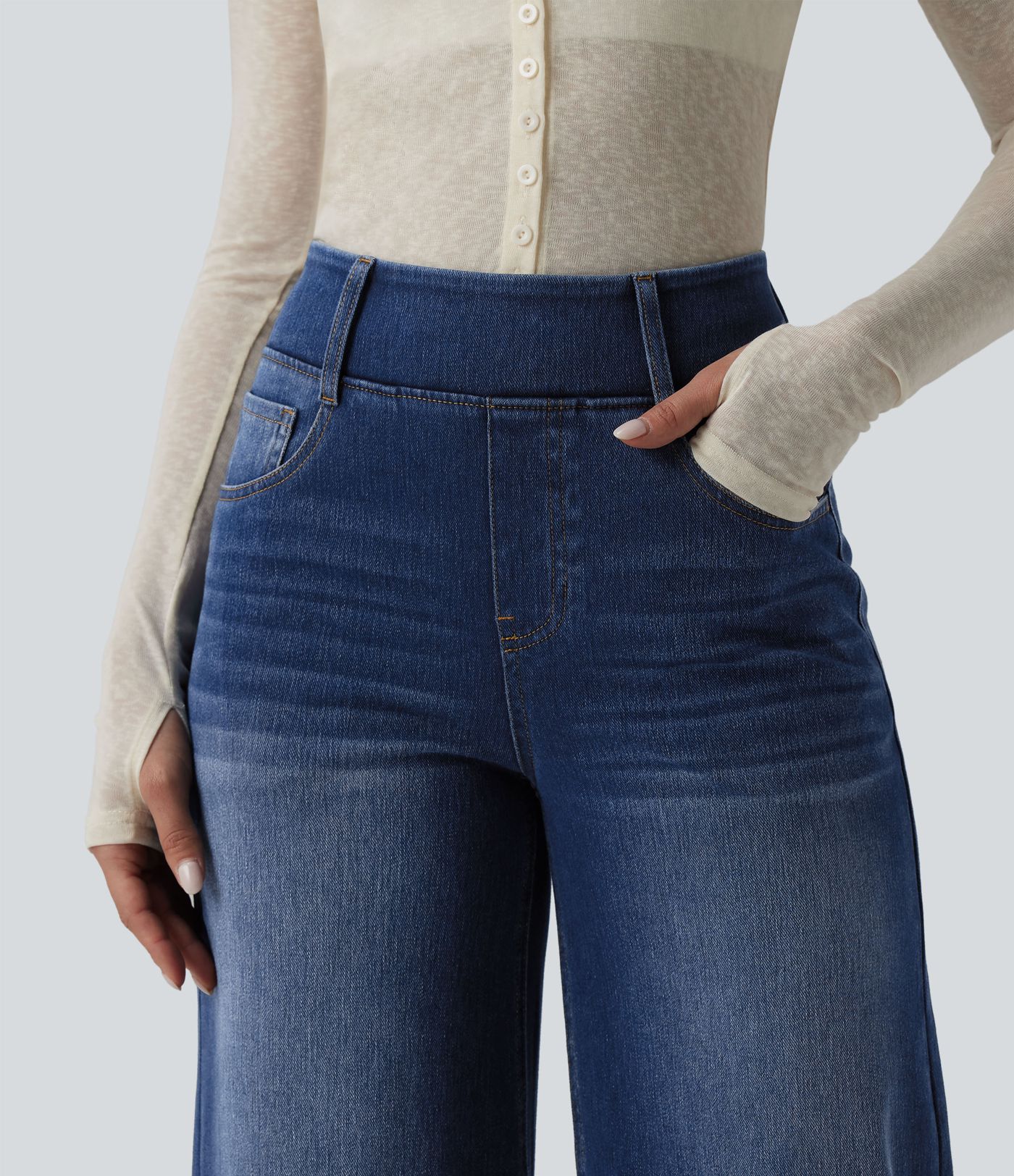 Halara Flex™ High Waisted Wide Leg Denim Casual Leggings with Pockets