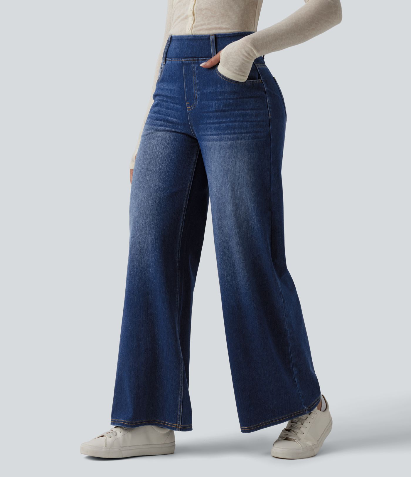 Halara Flex™ High Waisted Wide Leg Denim Casual Leggings with Pockets