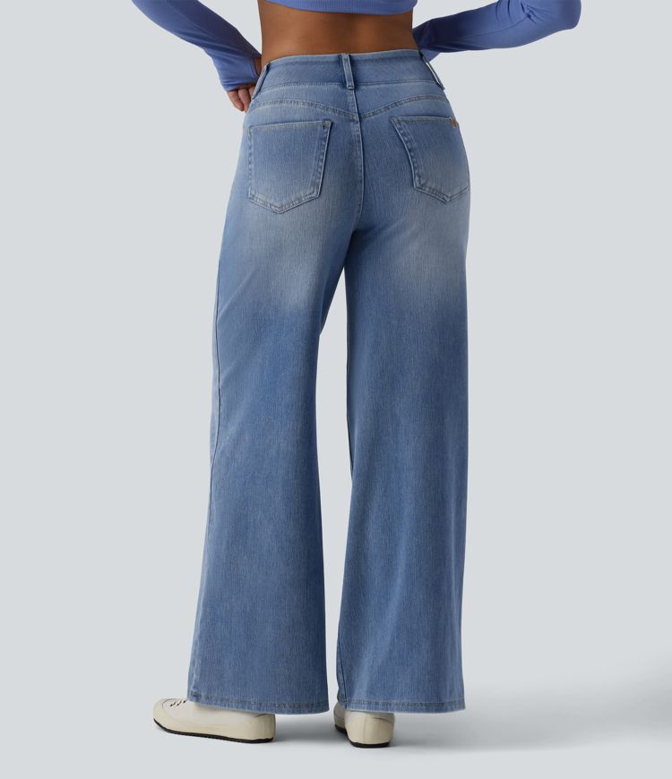 Halara Flex™ High Waisted Wide Leg Denim Casual Leggings with Pockets
