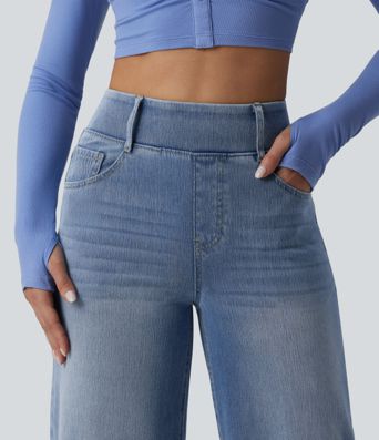Halara Flex™ High Waisted Wide Leg Denim Casual Leggings with Pockets